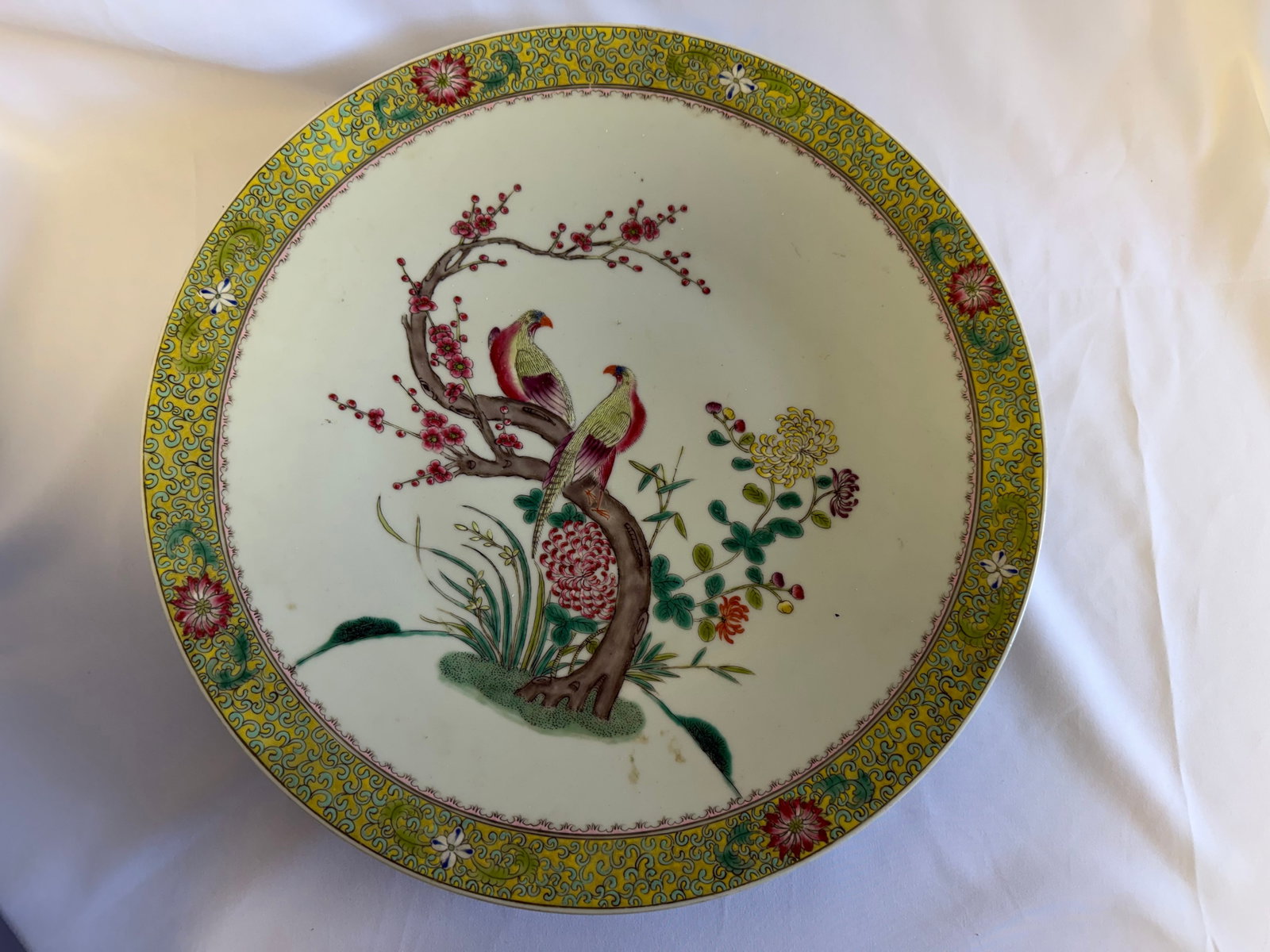 Large Chinese famille rose birds Porcelain charge (1 of 7)