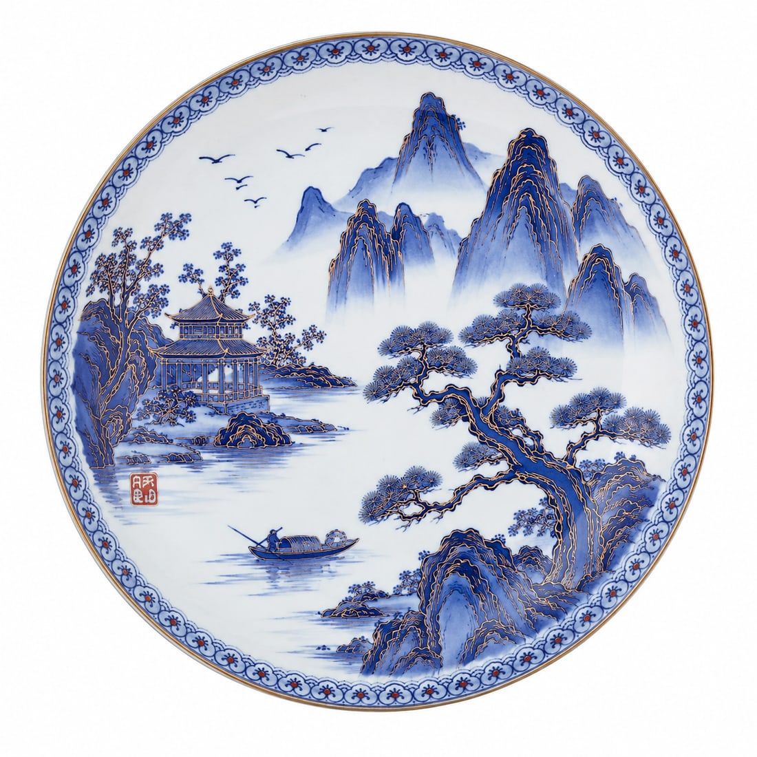 A Large Japanese Porcelain Charger: Size: 16 inch. Provenance: From West Chester PA collector. Preview Day: Preview open On Sep 5th Sat 10AM-4 PM, welcome. We can offer Affordable, Reliable packing and shipping to all over the world for