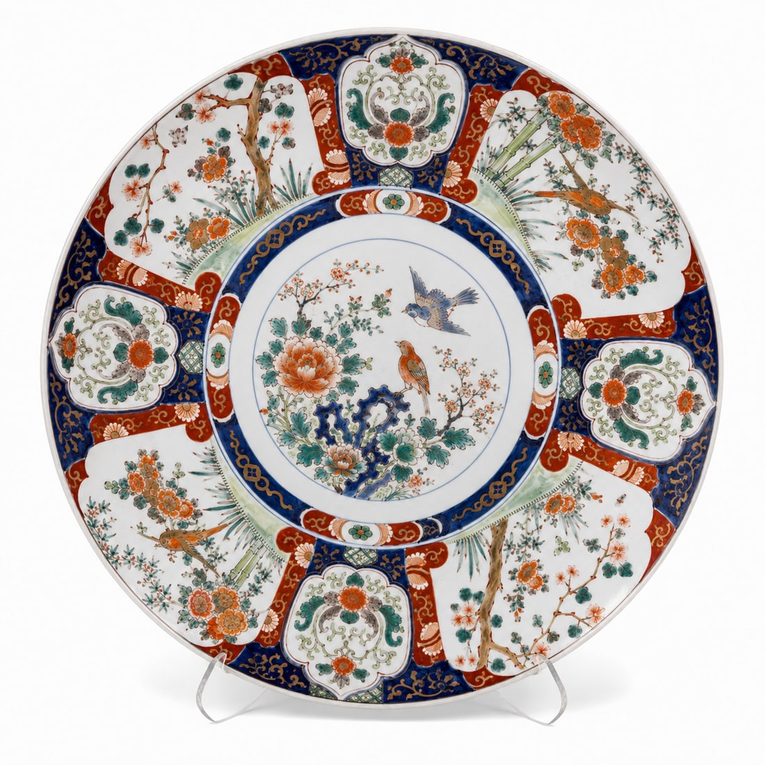 Large Japanese Meiji Imari porcelain Charger: Size: 17 inch. Provenance: From West Chester PA collector. Preview Day: Preview open On Sep 5th Sat 10AM-4 PM, welcome. We can offer Affordable, Reliable packing and shipping to all over the world for