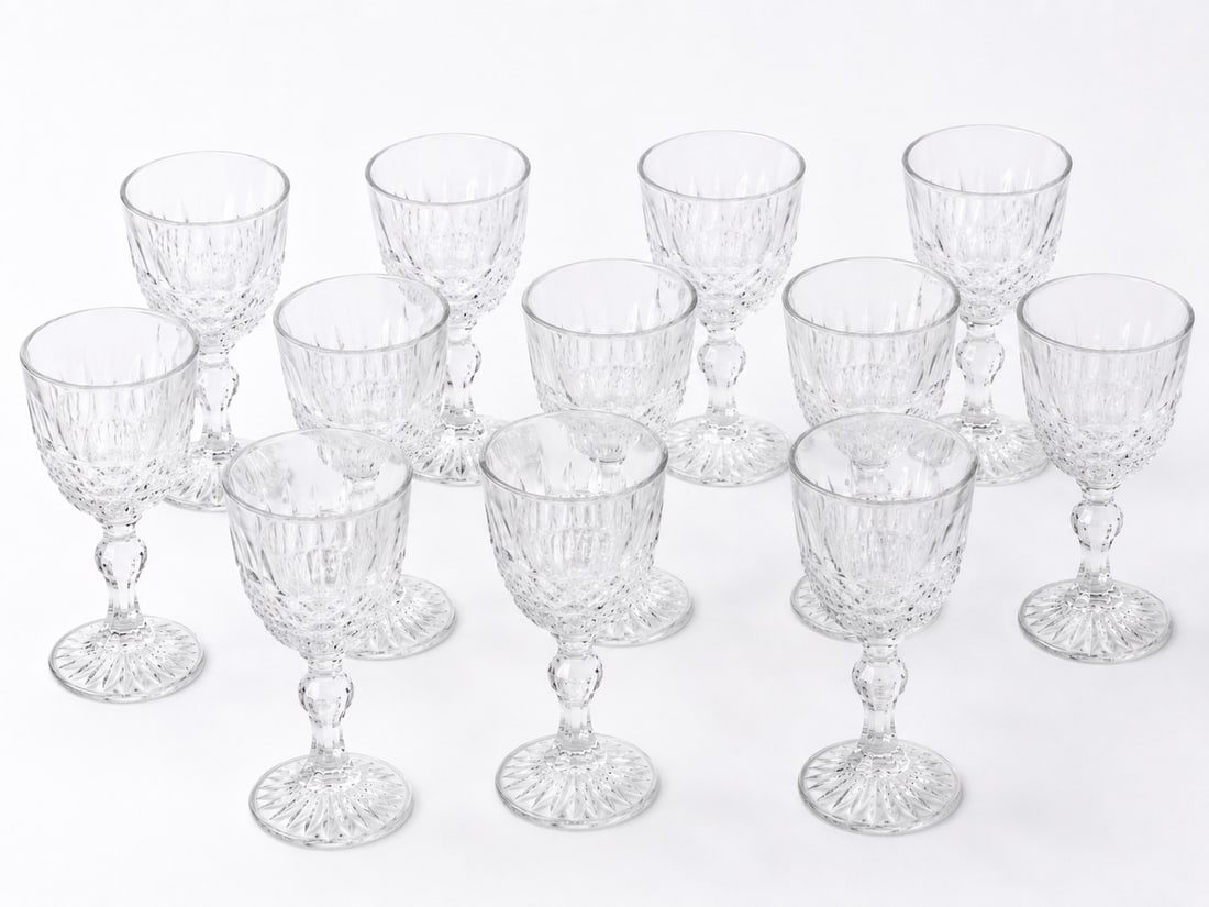 Set of 12 Vintage Glass Cups: Size: 8 inch. Provenance: From West Chester PA collector. Preview Day: Preview open On Sep 5th Sat 10AM-4 PM, welcome. We can offer Affordable, Reliable packing and shipping to all over the world for 
