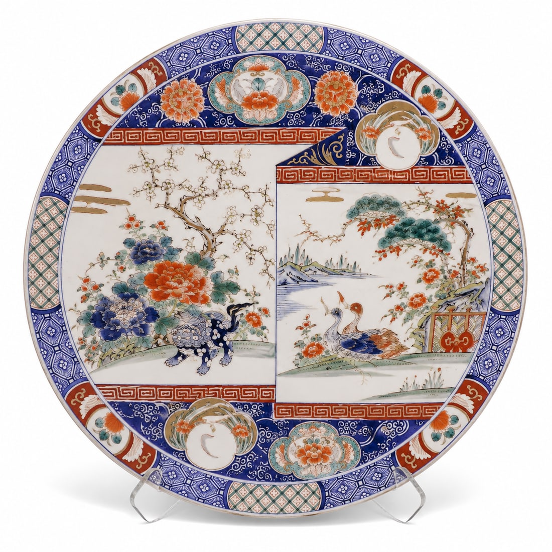 Large Japanese IMARI Palette Plate: Size: 17 inch. Provenance: From West Chester PA collector. Preview Day: Preview open On Sep 5th Sat 10AM-4 PM, welcome. We can offer Affordable, Reliable packing and shipping to all over the world for