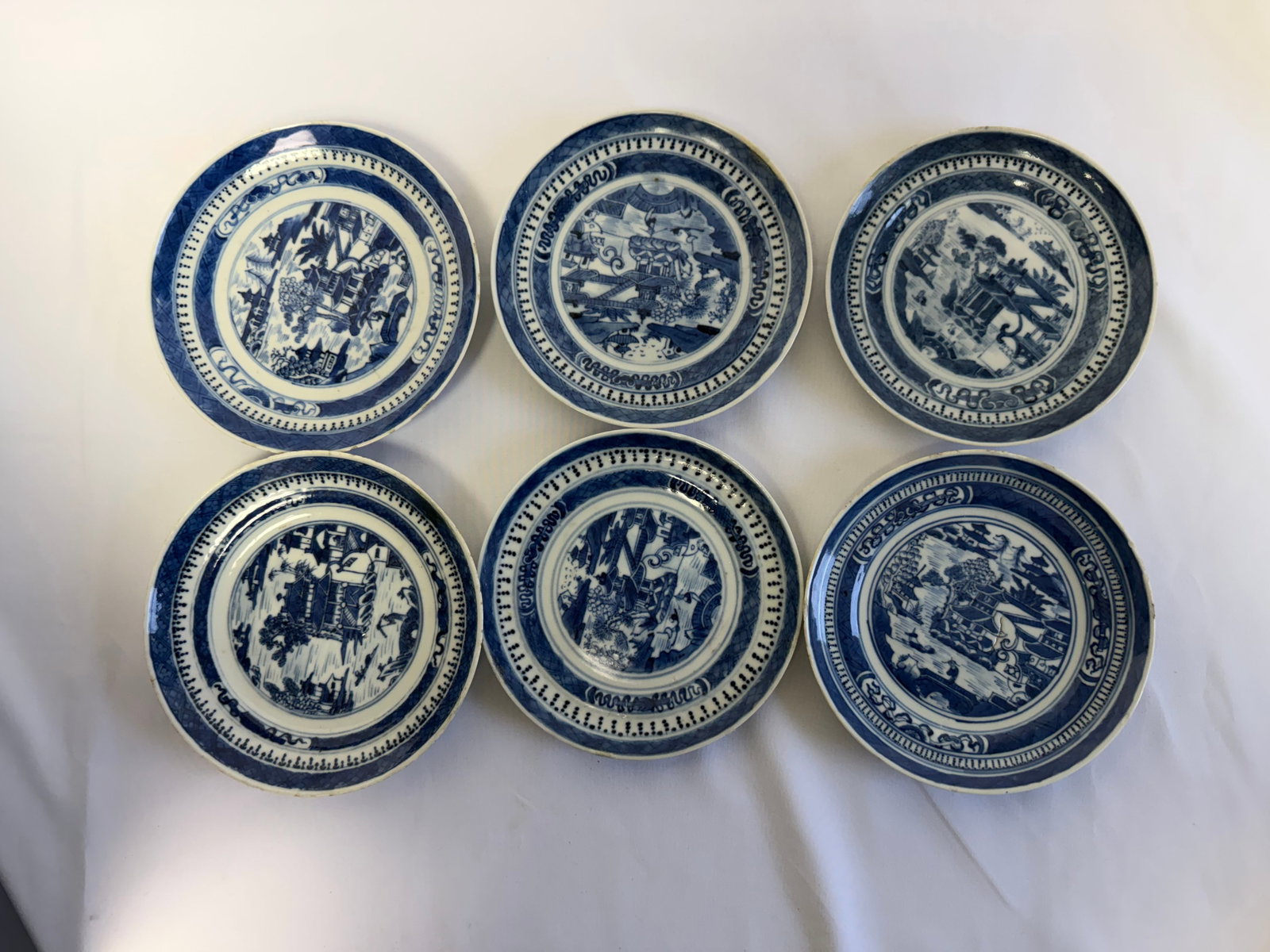 Set of 6 Chinese Blue And White NANKING Porcelain plates (1 of 7)