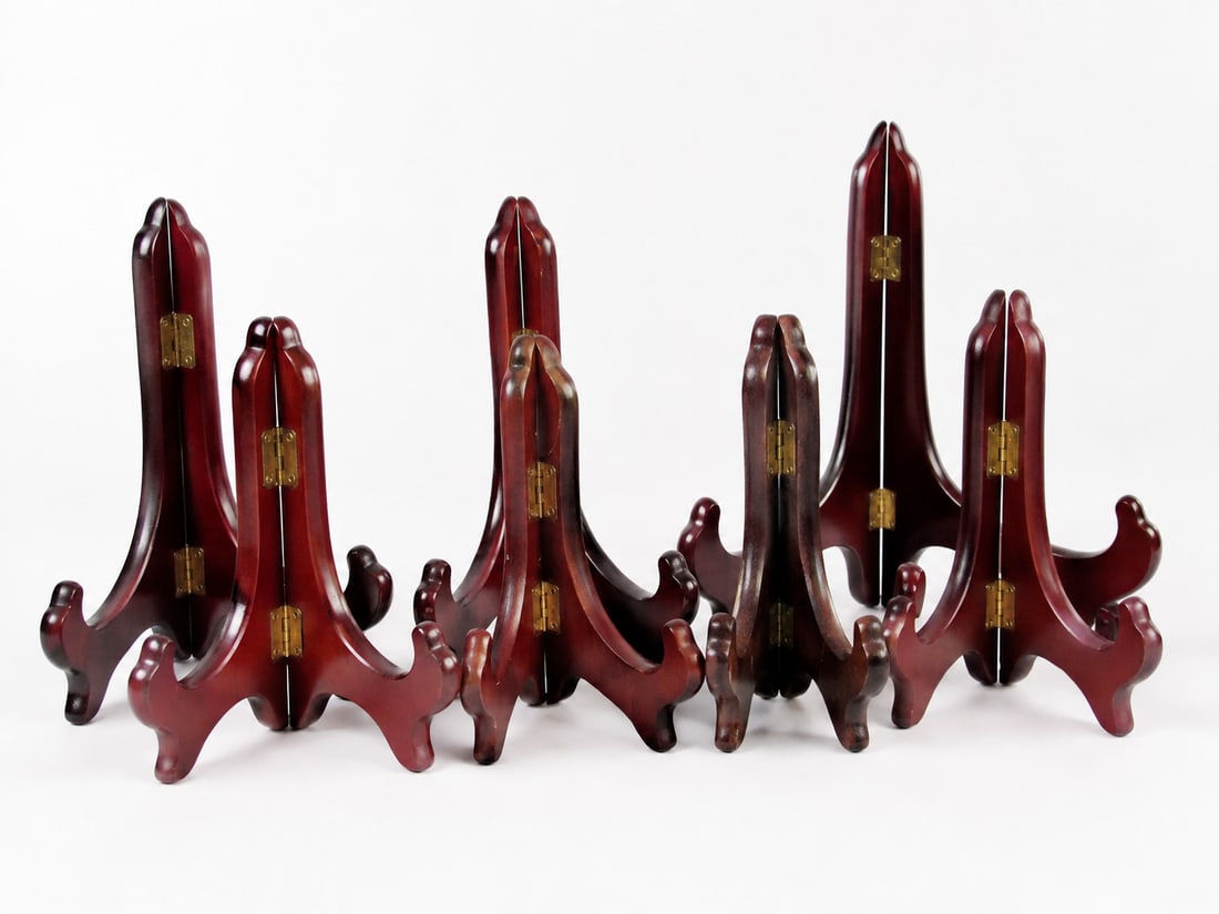 Set Of 7 Wood Plate Holders: Size: biggest 10 inch. Provenance: From West Media PA collector. Preview Day: Preview open On Sep 5th Sat 10AM-4 PM, welcome. We can offer Affordable, Reliable packing and shipping to all over the wor
