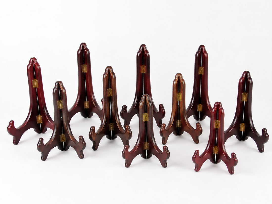 Set Of 10 Wood Plate Holders: Size: biggest 10 inch. Provenance: From West Media PA collector. Preview Day: Preview open On Sep 5th Sat 10AM-4 PM, welcome. We can offer Affordable, Reliable packing and shipping to all over the wor