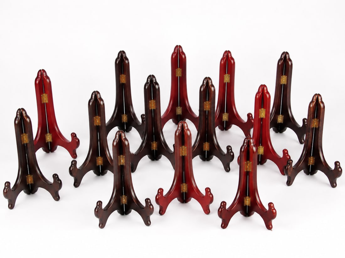 Set Of 14 Wood Plate Holders: Size: biggest 10 inch. Provenance: From West Media PA collector. Preview Day: Preview open On Sep 5th Sat 10AM-4 PM, welcome. We can offer Affordable, Reliable packing and shipping to all over the wor