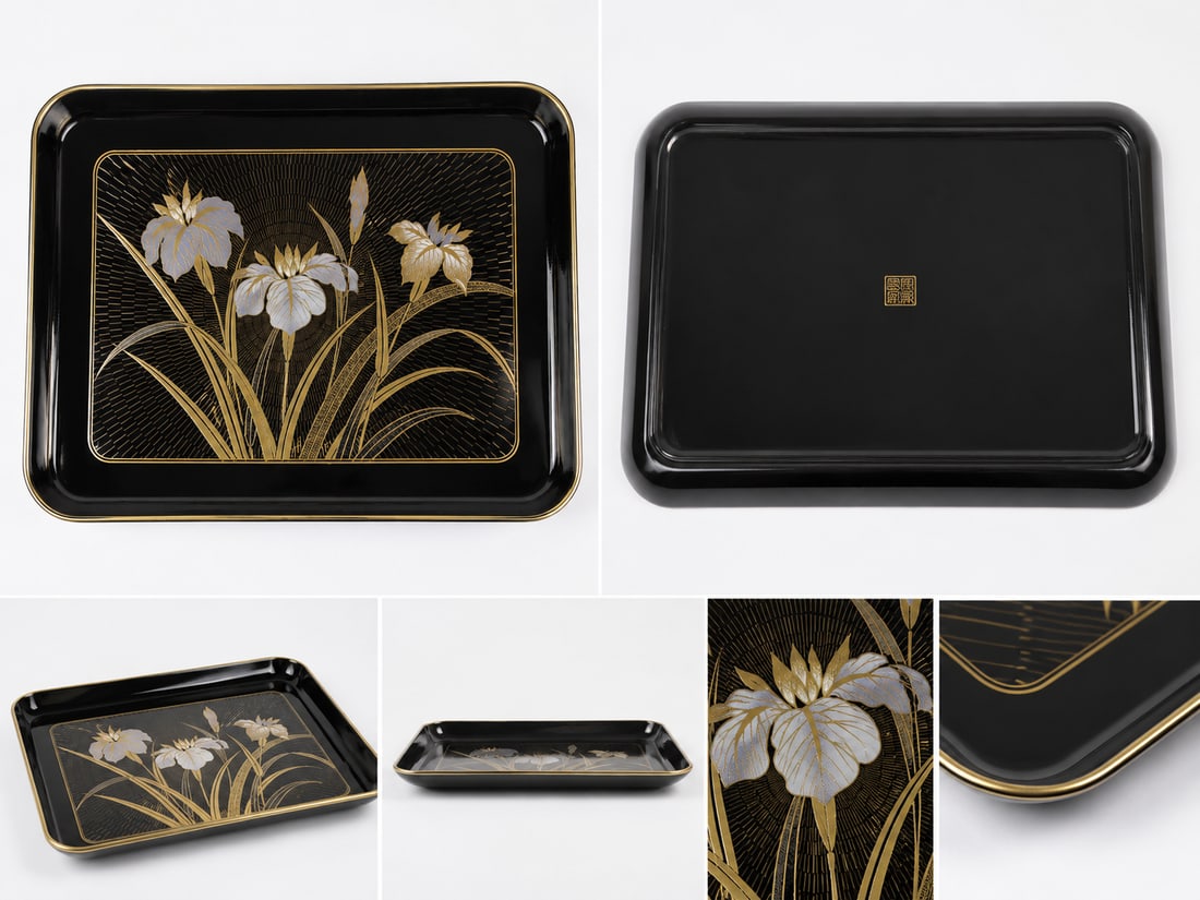 Japanese Lacquered Tea Tray: Size: 19x12 inch. Provenance: From West Media PA collector. Preview Day: Preview open On Sep 5th Sat 10AM-4 PM, welcome. We can offer Affordable, Reliable packing and shipping to all over the world fo