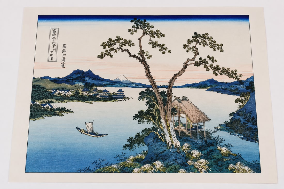 Japanese Lake Landscape with Pine and Hut: Size: 10.5x7.5 inch. Provenance: From West Media PA collector. Preview Day: Preview open On Sep 5th Sat 10AM-4 PM, welcome. We can offer Affordable, Reliable packing and shipping to all over the