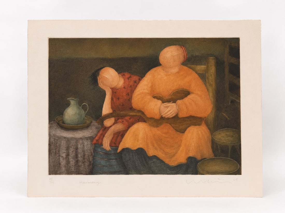 Vintage painting Guitar and Companions: Size: 29x22.5 inch. Provenance: From West Media PA collector. Preview Day: Preview open On Sep 5th Sat 10AM-4 PM, welcome. We can offer Affordable, Reliable packing and shipping to all over the world