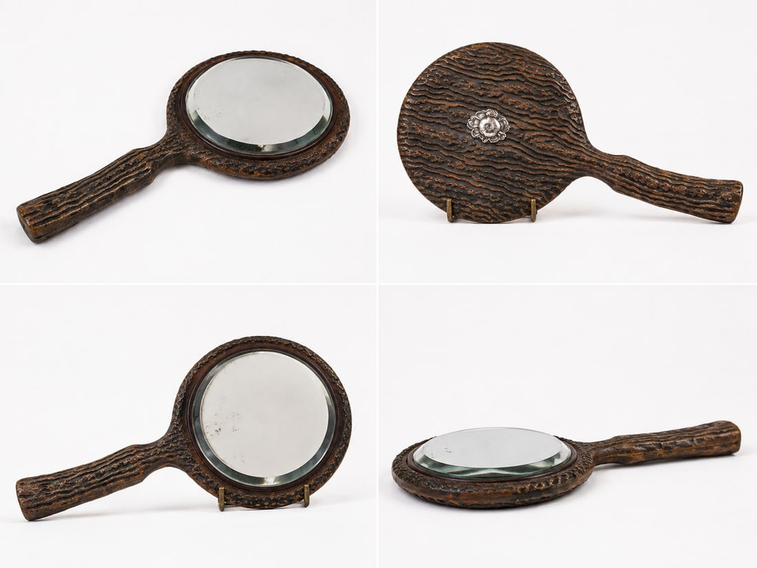 Vintage Hand Mirror: Size: 11.5 inch. Provenance: From West Media PA collector. Preview Day: Preview open On Sep 5th Sat 10AM-4 PM, welcome. We can offer Affordable, Reliable packing and shipping to all over the world