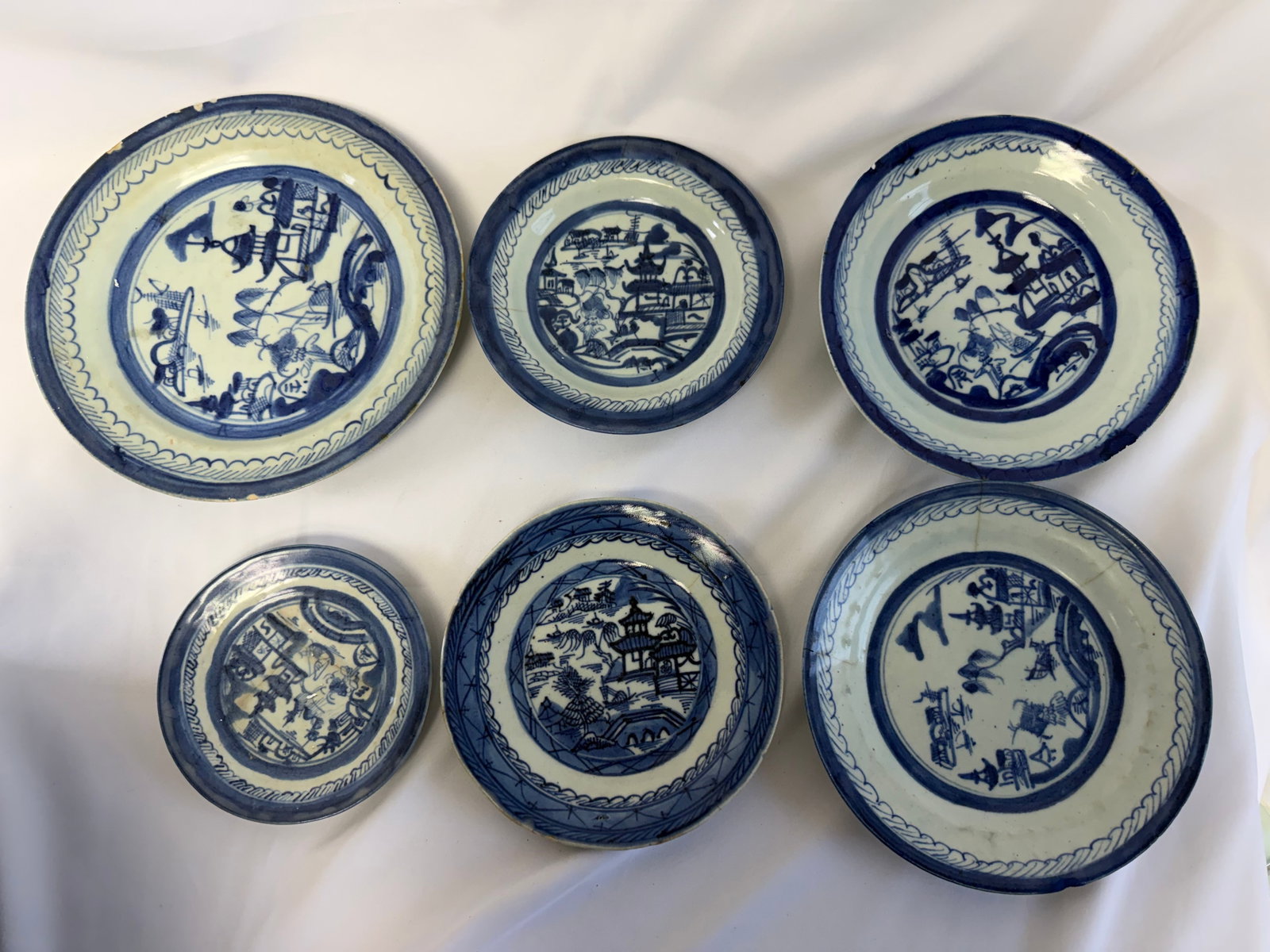Set of 6 Chinese Blue And White NANKING Porcelain plates (1 of 6)