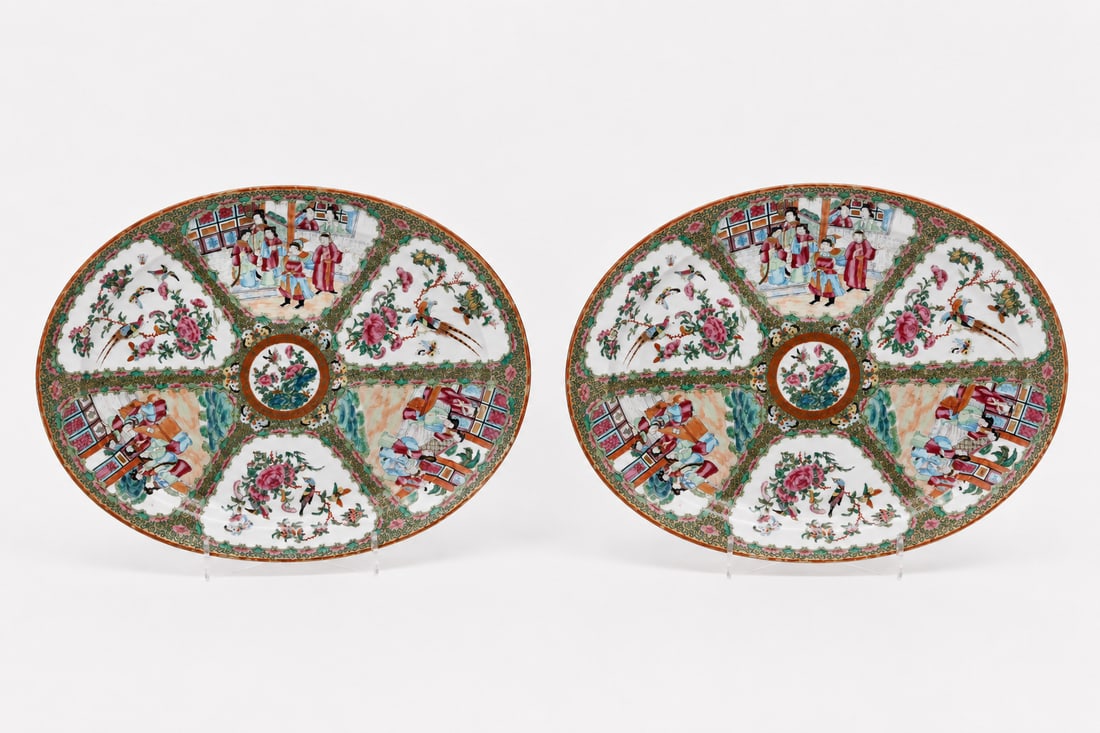 Pair Of Large Chinese Famille Rose Export Plates: Size: 9 inch. Provenance: From elkton MD collector. Preview Day: Preview open On Sep 5th Sat 10AM-4 PM, welcome. We can offer Affordable, Reliable packing and shipping to all over the world for most i