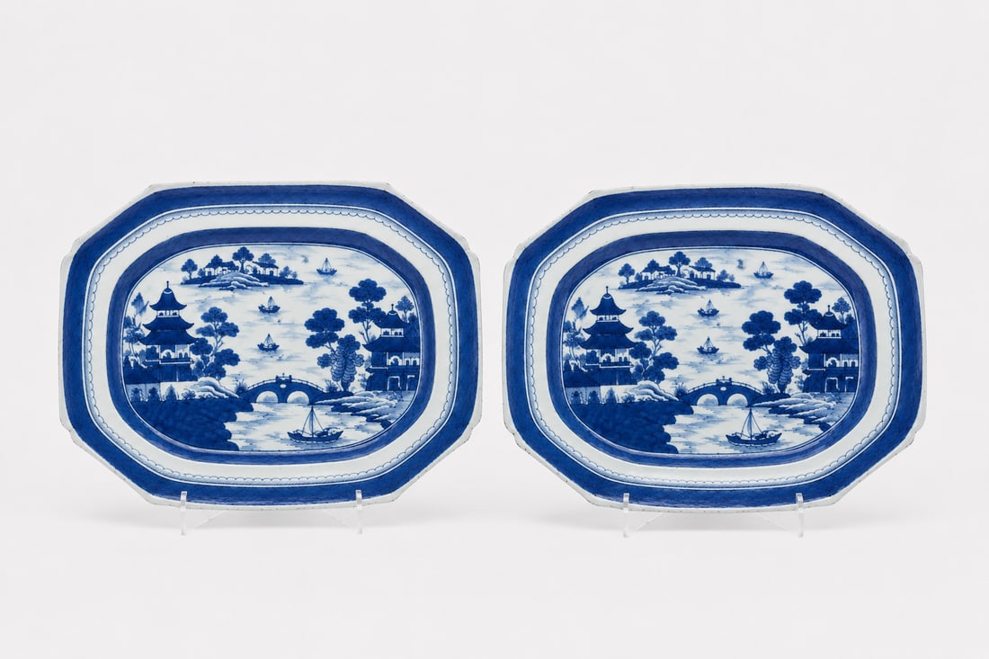 Pair Of Chinese Blue And White Landscape NANKING Square Plates: Size: 15 inch. Provenance: From Delaware City, DE collector. Preview Day: Preview open On Sep 5th Sat 10AM-4 PM, welcome. We can offer Affordable, Reliable packing and shipping to all over the world f