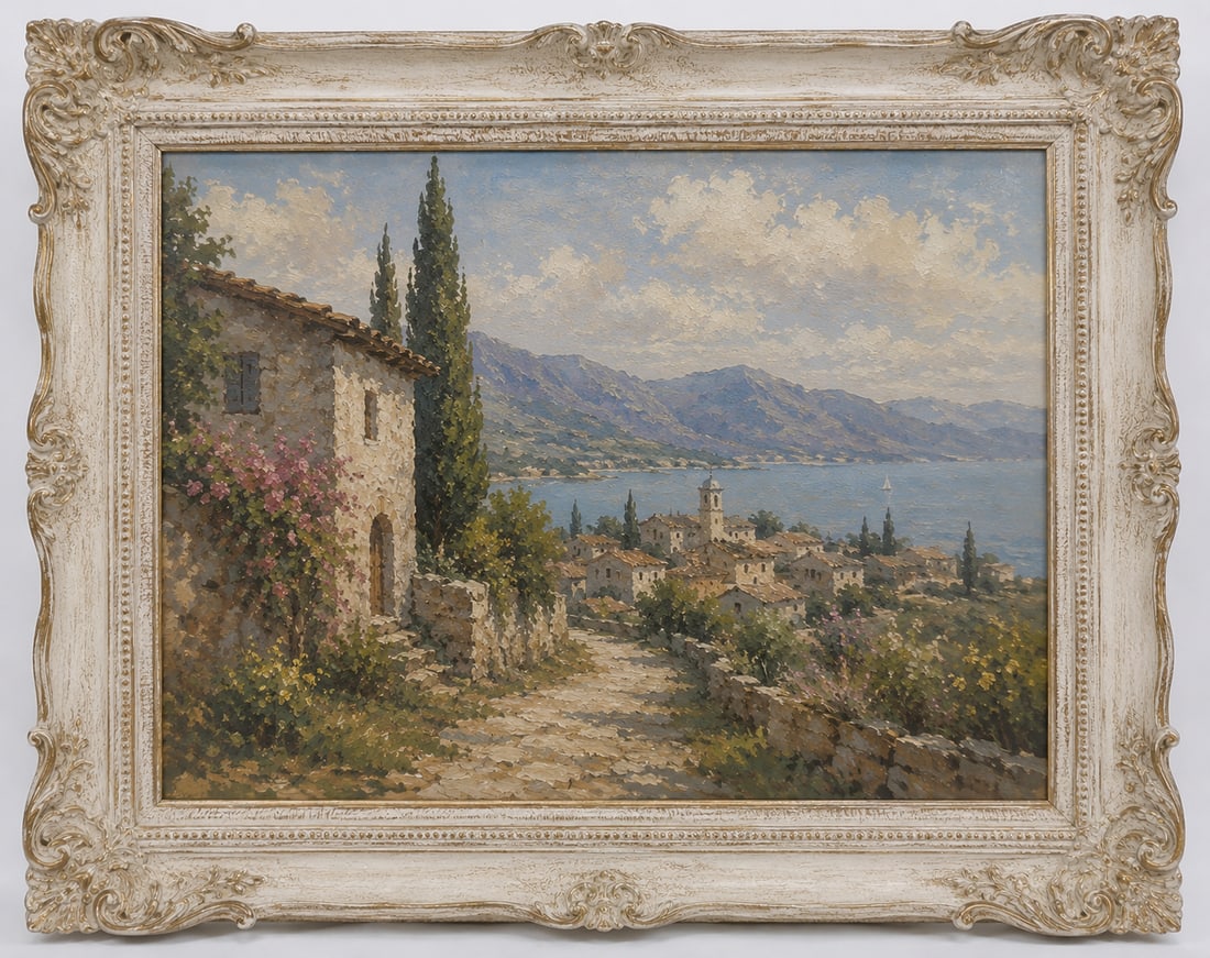 Vintage 1970 s Painting Oil rural B: Size: Framed 32.5 x 26.5 inch. Provenance: From Newark DE collector. Preview Day: Preview open On Sep 5th Sat 10AM-4 PM, welcome. We can offer Affordable, Reliable packing and shipping to all over the