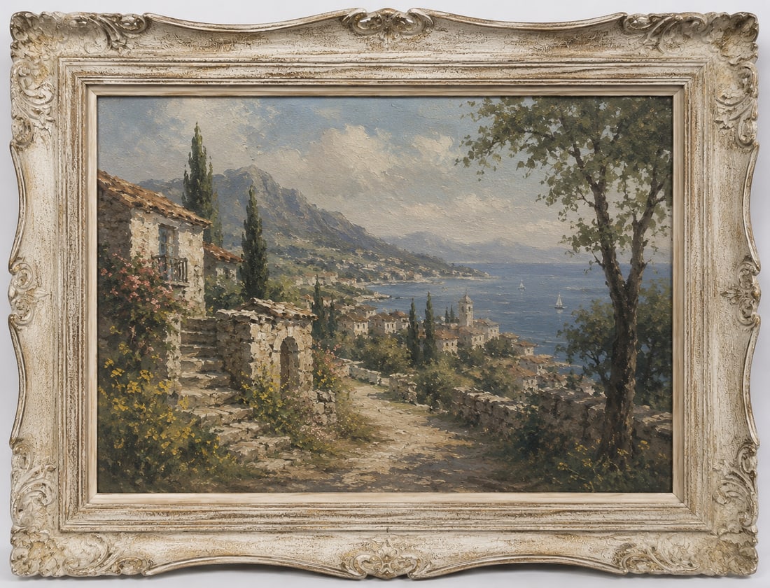 Vintage 1970 s Painting Oil rural C: Size: Framed 32.5 x 26 inch. Provenance: From Newark DE collector. Preview Day: Preview open On Sep 5th Sat 10AM-4 PM, welcome. We can offer Affordable, Reliable packing and shipping to all over the w