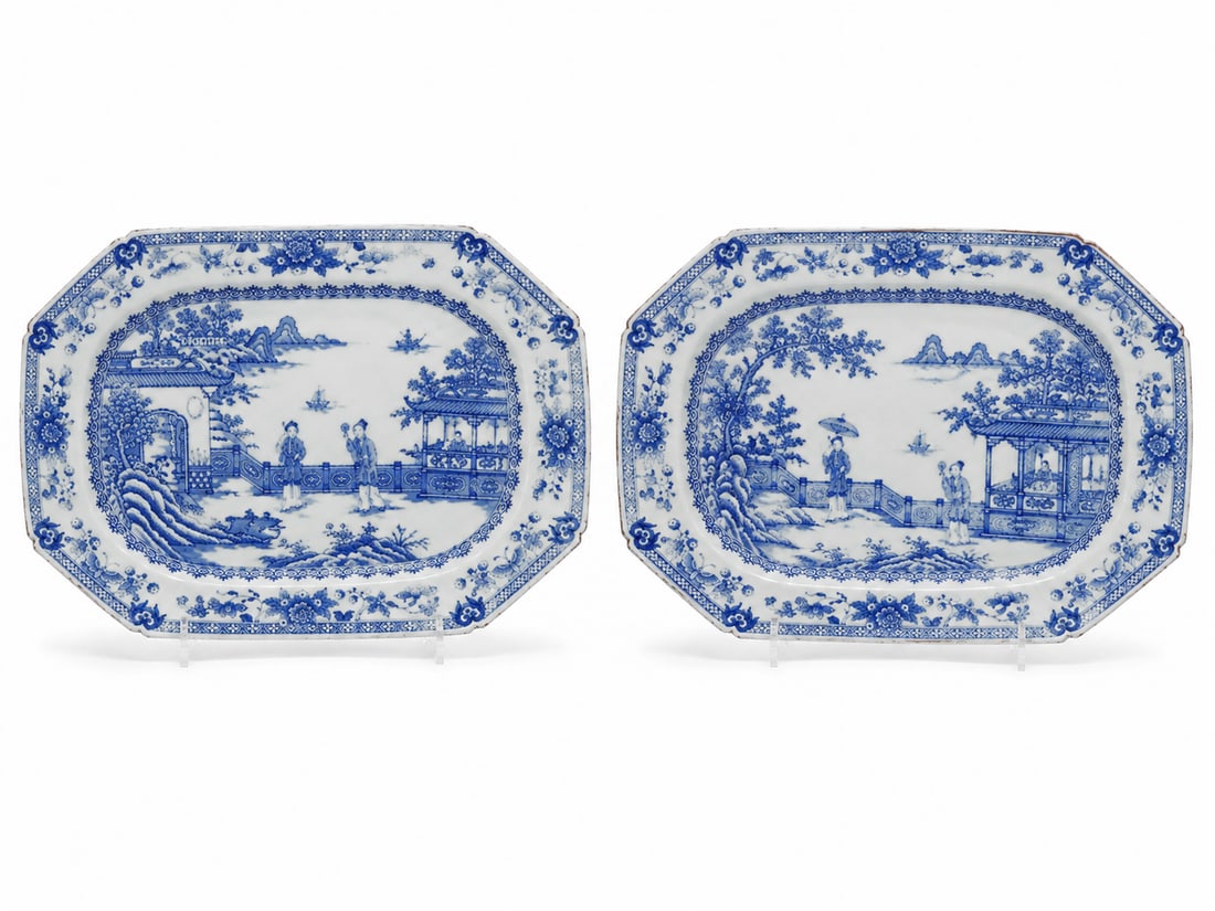 Pair Large Chinese Blue And White Sqquare Plates: Size: 16.5 inch. Provenance: From Philadelphia PA collector. Preview Day: Preview open On Sep 5th Sat 10AM-4 PM, welcome. We can offer Affordable, Reliable packing and shipping to all over the world f