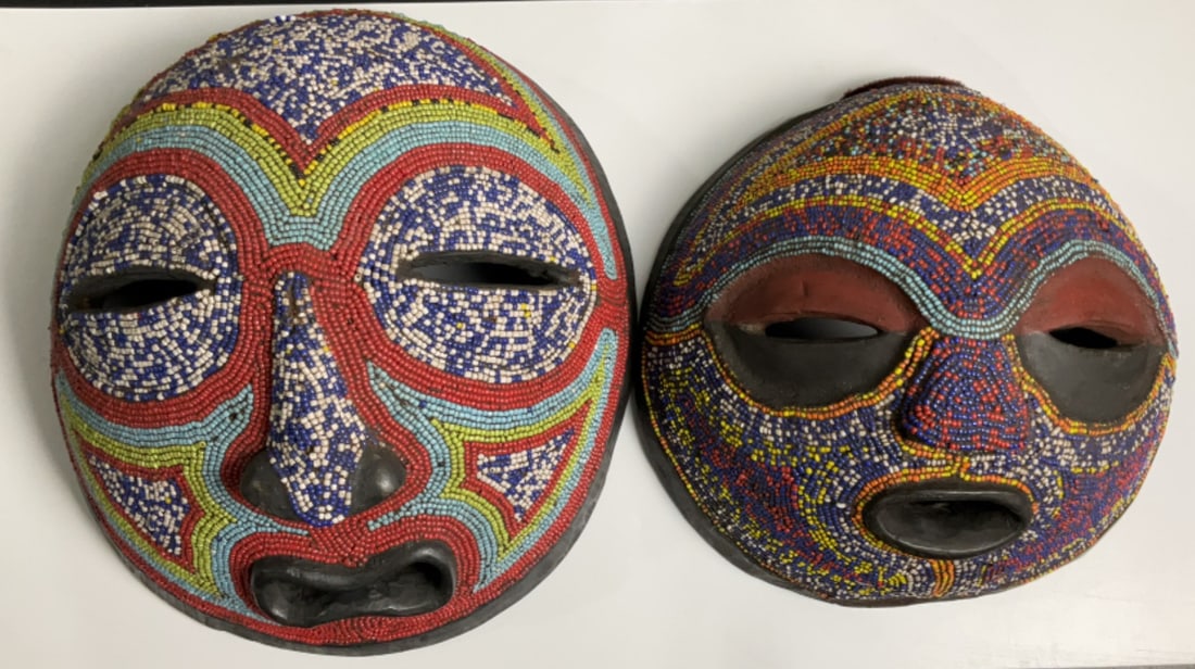 (2) Ghana African Beaded Moon Masks (1 of 5)