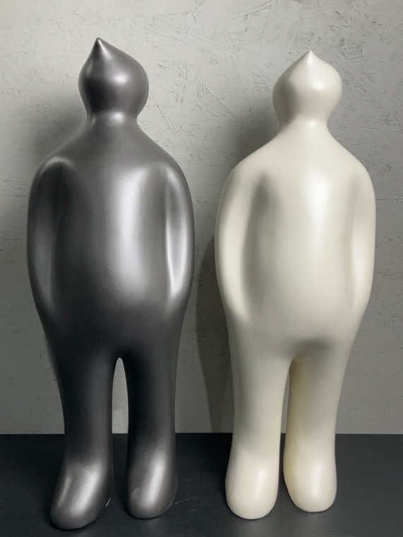 Guido Deleu "The Visitor" Large Ceramic Figurines: Buyer Premium 10% BP MFG Guido Deleu "The Visitor" Large Ceramic Figurines Located in: Chattanooga, TN A pair of Guido Deleu "The Visitor" ceramic black and white figurines, signed "gd" on each. These