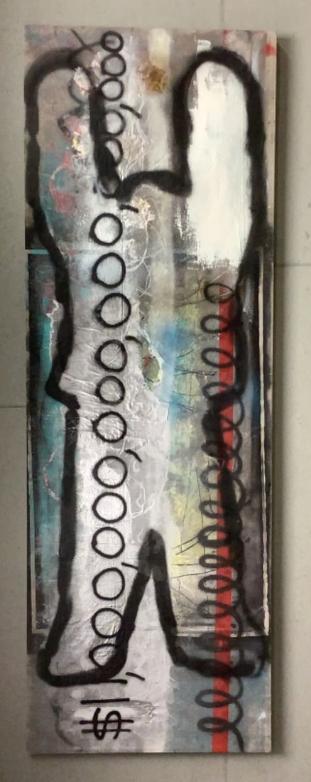 Harif Guzman (Venezurlan, b. 1975) Mixed Media: Buyer Premium 10% BP MFG Harif Guzman (Venezurlan, b. 1975) Mixed Media Size (WDH) 121"Wx41-3/4"H Located in: Chattanooga, TN A large mixed media painting on canvas by Harif Guzman. This work by Guzma