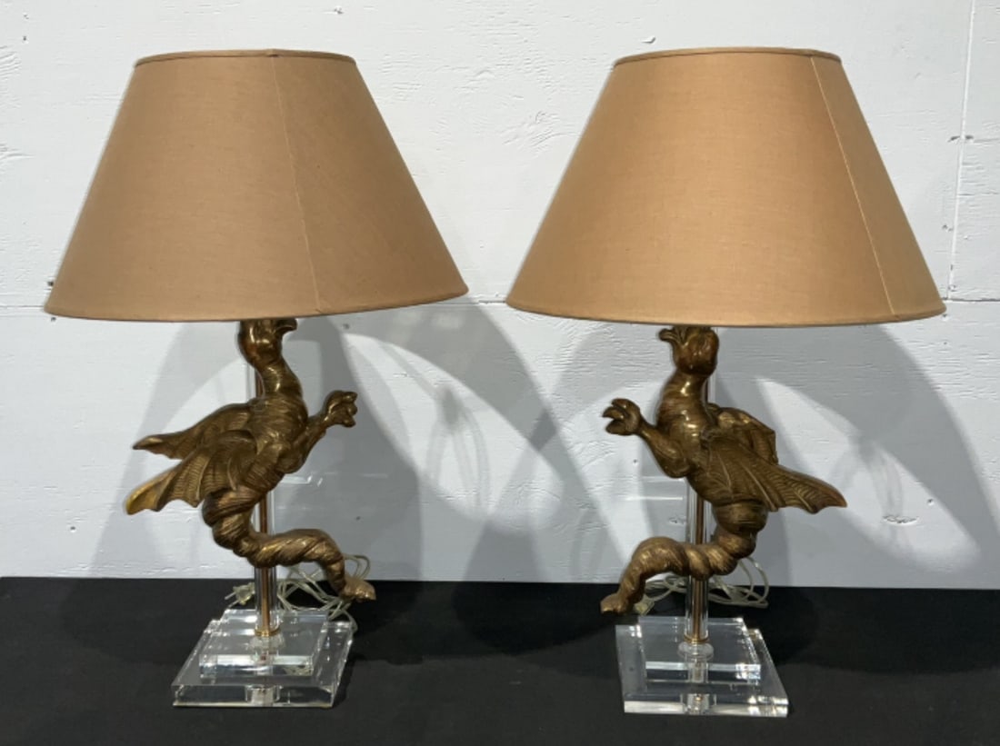 (2) Giltwood Griffin Table Lamps (1 of 6)