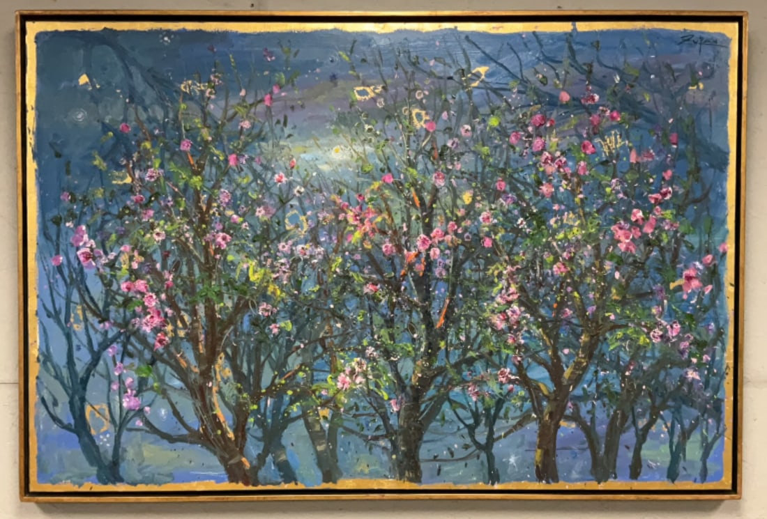 Bruno Zupan "Almond Trees in Bloom" Oil & Gold Lea (1 of 7)