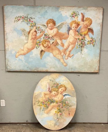 (2) Betty Cherub Paintings: Buyer Premium 10% BP MFG Betty Cherub Paintings Located in: Chattanooga, TN 59"Wx39-1/2"H 27-3/4"Wx35-1/2"H **This lot is required to be shipped via 3rd party shipper due to its fragile/delicate natur
