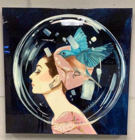 Ashley Longshore "Audrey in Bubble with Blue Bird" (1 of 6)