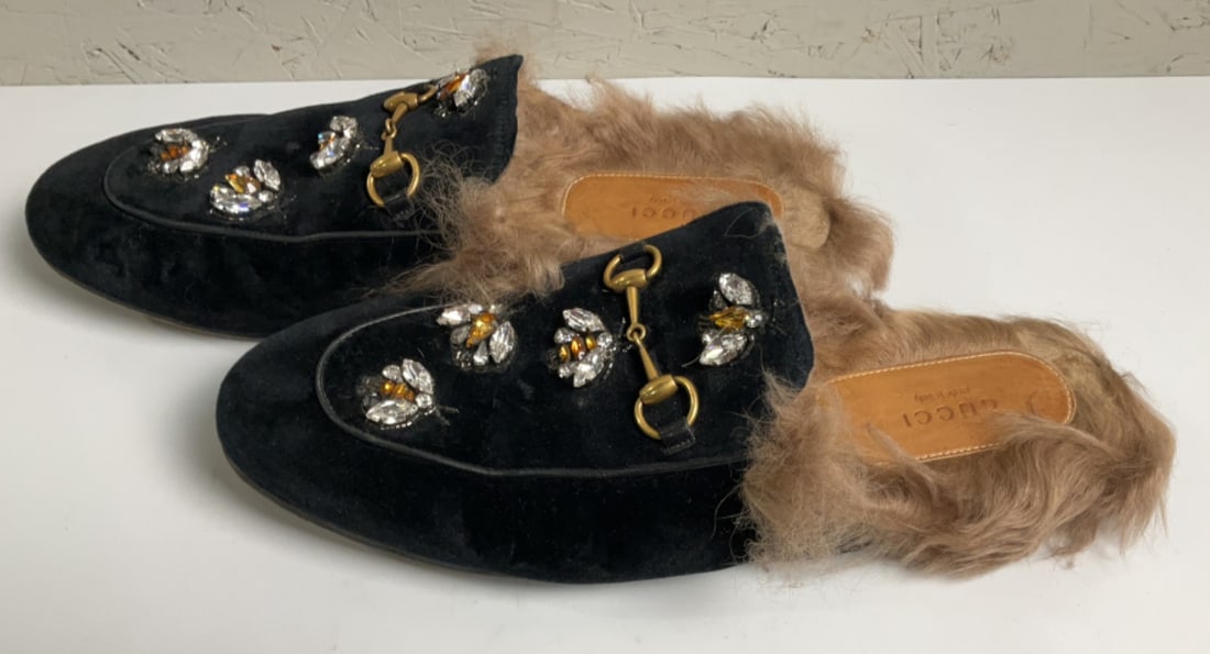 Horsebit & Bee Accent Velvet Mules (1 of 7)