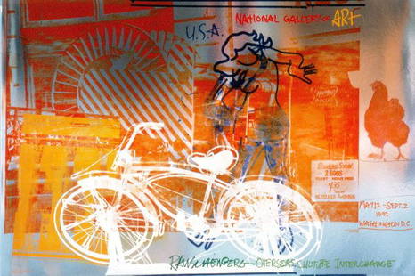 Rauschenberg Bicycle National Gallery Foil Prin: Reference #: ULAW1984 Artist Last Name: Rauschenberg Artist First Name: Robert Title: Bicycle, National Gallery Medium: Foil Print Paper Height: 39 inches Paper Size Width: 26.5 inches Image Height: