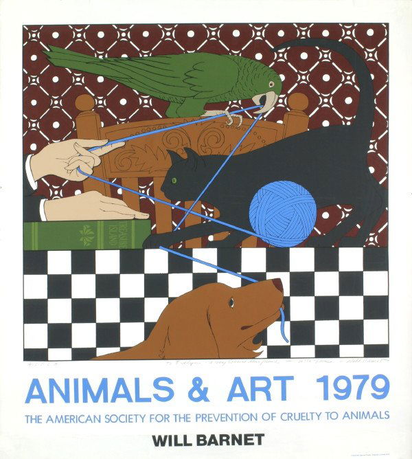 Signed 1979 Barnet Animals & Art Serigraph: Reference #: ULEF5587-B Artist Last Name: Barnet Artist First Name: Will Title: Animals & Art Medium: Serigraph Paper Height: 38 inches Paper Size Width: 34 inches Image Height: 27.5 inches Image Widt