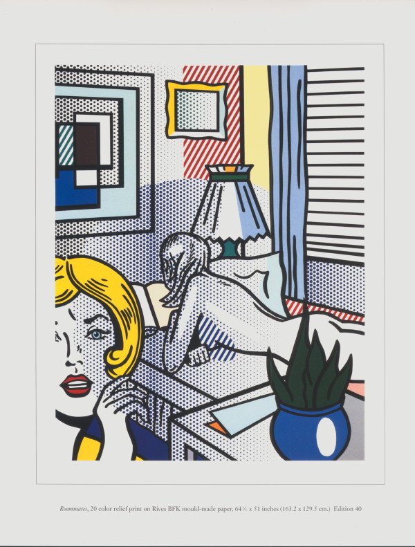 1997 Lichtenstein Roommates Offset Lithograph: Reference #: ULGH1351 Artist Last Name: Lichtenstein Artist First Name: Roy Title: Roommates Medium: Offset Lithograph Paper Height: 11 inches Paper Size Width: 8.5 inches Image Height: 9 inches Image