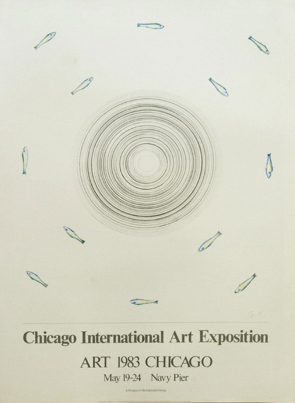 1983 Ruscha fan and Surroundings Lithograph: Reference #: ULLC1138 Artist Last Name: Ruscha Artist First Name: Ed Title: fan and Surroundings-Chicago Art Fair Medium: Lithograph Paper Height: 44 inches Paper Size Width: 27 inches Image Height: i