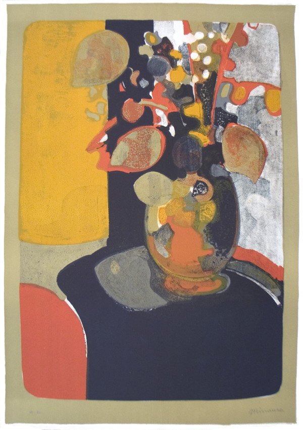 Signed Minaux Still life w/ Flowers Mourlot Li: Reference #: ULXX6794-B Artist Last Name: Minaux Artist First Name: Andre Title: Still life with Flowers Medium: Lithograph Paper Height: 30 inches Paper Size Width: 21.5 inches Image Height: 29 inche