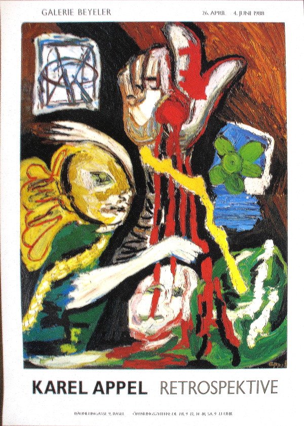 1988 Appel Retrospektive Offset Lithograph: Reference #: ULMG1116 Artist Last Name: Appel Artist First Name: Karel Title: Retrospektive Medium: Offset Lithograph Paper Height: 33 inches Paper Size Width: 23.5 inches