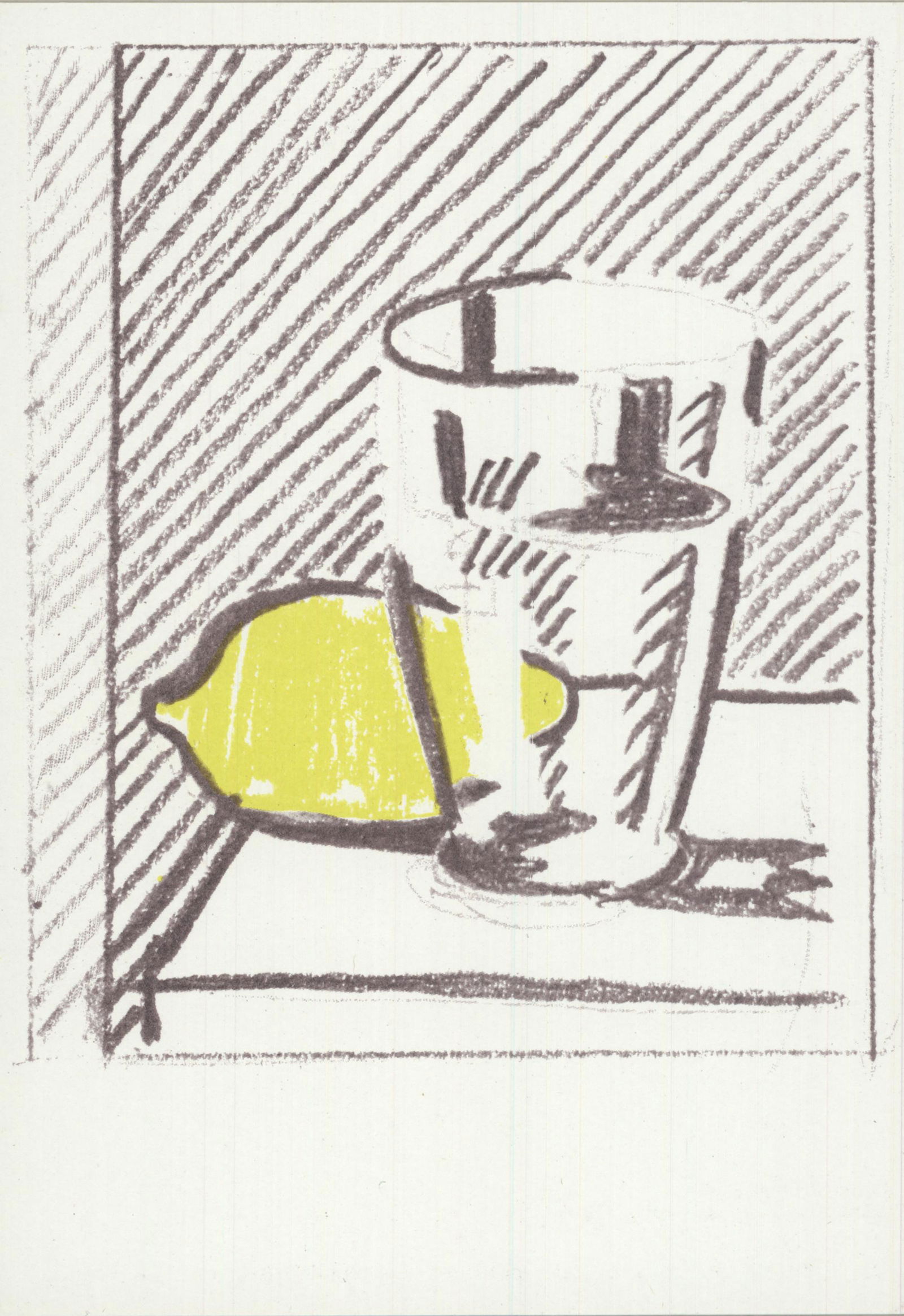 Roy Lichtenstein - Glass and Lemon - 1973 Offset: "Glass and Lemon" by Roy Lichtenstein, 1973 Unsigned Offset Lithograph. Paper size is 6 x 4 inches, with an image size of 4.5 x 3.75 inches. The Offset Lithograph is from an unknown edition size. and