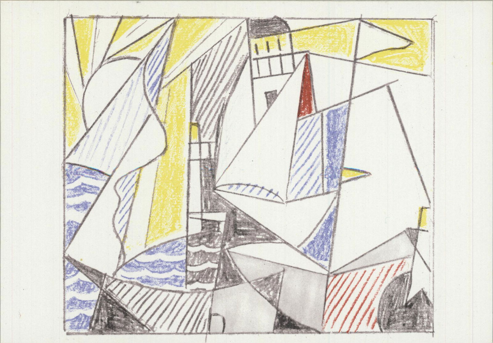 Roy Lichtenstein - Sailboats - 1974 Offset Lithograph: "Sailboats" by Roy Lichtenstein, 1974 Unsigned Offset Lithograph. Paper size is 4.25 x 6 inches, with an image size of 4 x 4.5 inches. The Offset Lithograph is from an unknown edition size. and is not