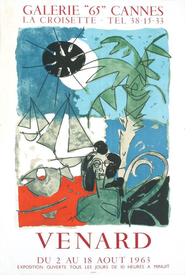 1963 Venard Galerie 65 Cannes Mourlot Litho: Reference #: ULEF5058 Artist Name: Venard, Claude Title: Galerie 65 Cannes Medium: Lithograph Edition Size: Unknown Year: 1963 Paper Height: 30 inches Paper Size Width: 20.25 inches Image Height: 21 i