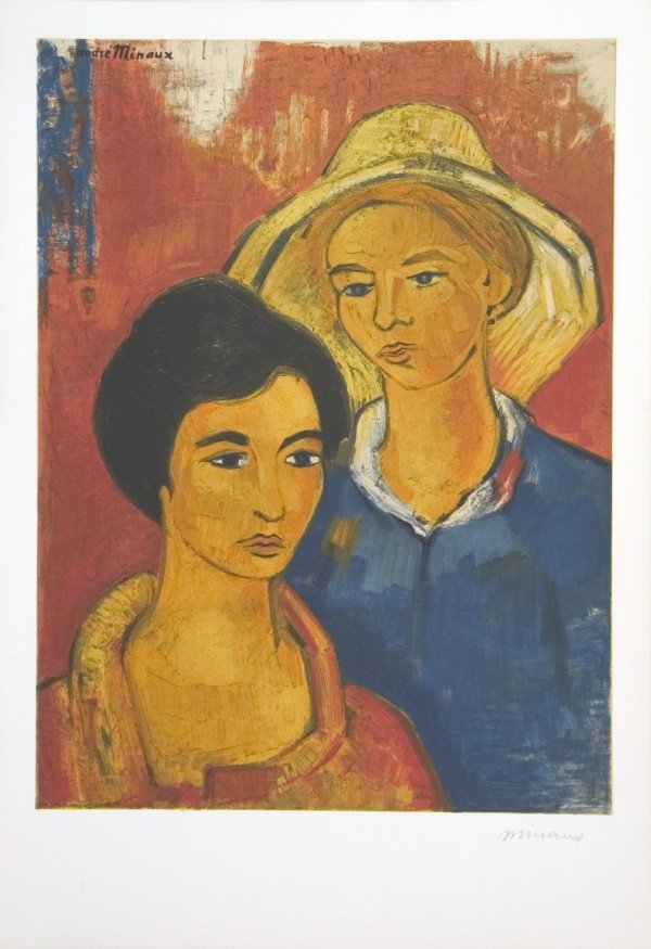 Signed 1965 Minaux Portrait de Deux Femmes: Reference #: ULMI1508-B Artist Name: Minaux, Andre Title: Portrait de Deux Femmes Medium: Lithograph Edition Size: Unknown Year: 1965 Paper Height: 30.5 inches Paper Size Width: 20 inches Image Height