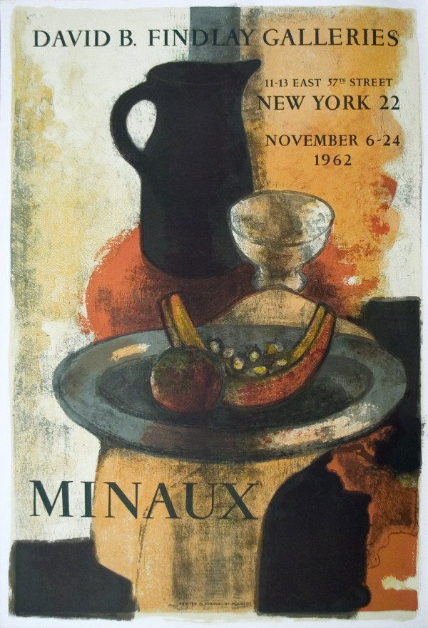 1962 Minaux Mourlot Lithograph: Reference #: ULMI1513 Artist Name: Minaux, Andre Title: David B Findlay Galleries Medium: Lithograph Edition Size: 8000 Year: 1962 Paper Height: 32.5 inches Paper Size Width: 22 inches Image Height: 3