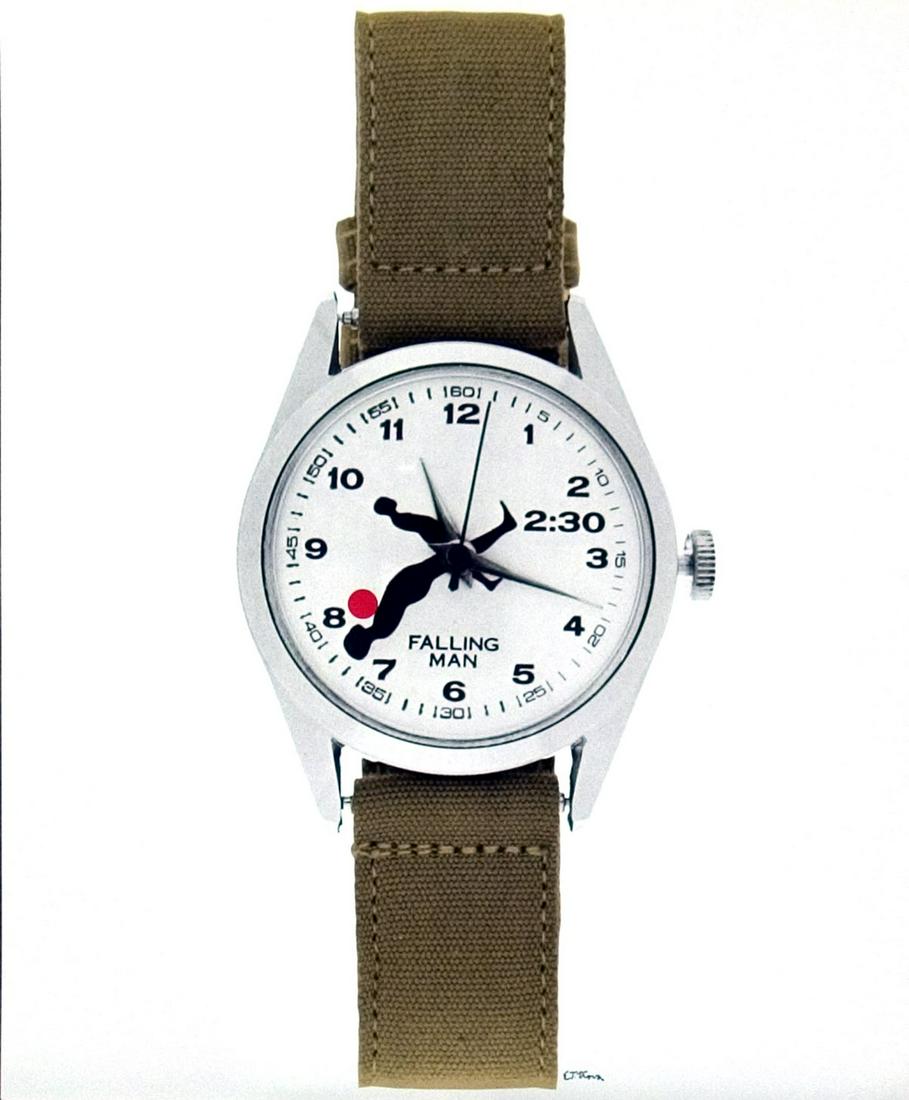 Ernest Trova - Falling Man Watch - 1985 Lithograph: "Falling Man Watch" by Ernest Trova, 1985 Unsigned Lithograph. Paper size is 24.25 x 20 inches, with an image size of 24.25 x 20 inches. The Lithograph is from an edition size of 500 and is not framed