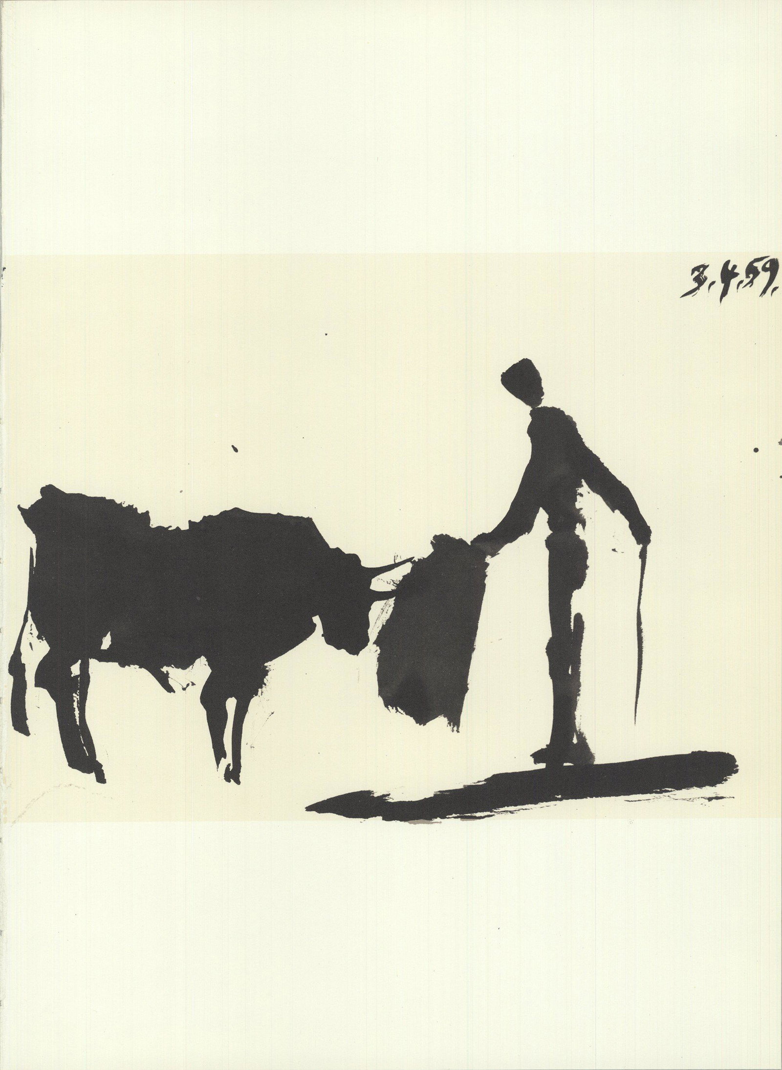 Pablo Picasso - Bullfighter - 1959 Lithograph 14.5" x: "Bullfighter" by Pablo Picasso, 1959 Unsigned Lithograph. Paper size is 14.5 x 10.5 inches, with an image size of 7.75 x 10.5 inches. The Lithograph is from an edition size of 300 and is not framed. T