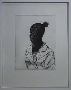 Kerry James Marshall - Untitled (Woman) - 2010 Etching: "Untitled (Woman)" by Kerry James Marshall, 2010 Signed Etching. Paper size is 26.25 x 21 inches, with an image size of 15.75 x 12 inches. The Etching is from an edition size of 50 and is currently fr