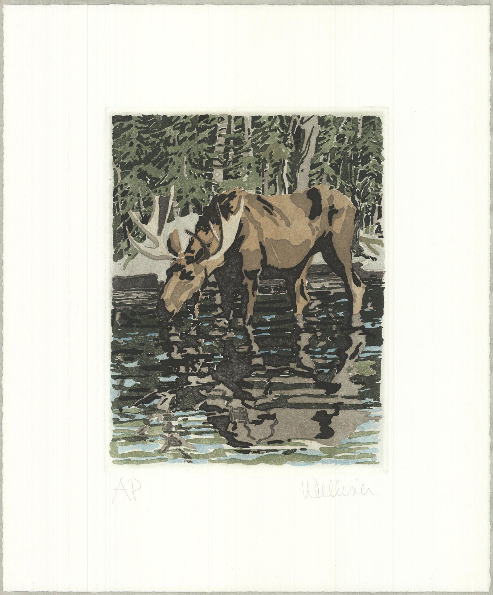 Neil Welliver - Moose - 1981 Etching - SIGNED 17.5" x (1 of 3)