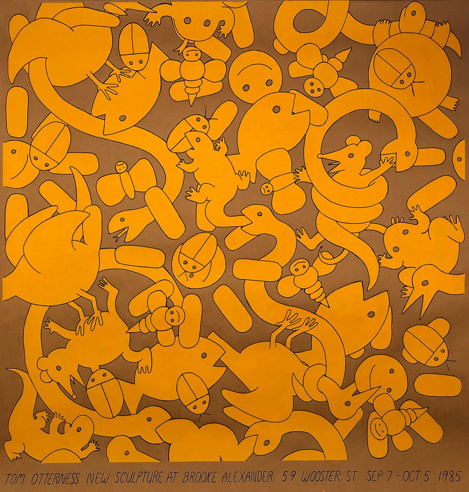 Tom Otterness - New Sculptures - 1985 Serigraph 51" x 48": "New Sculptures" by Tom Otterness, 1985 Unsigned Serigraph. Paper size is 51 x 48 inches, with an image size of 47 x 47 inches. The Serigraph is from an unknown edition size. and is not framed. The co