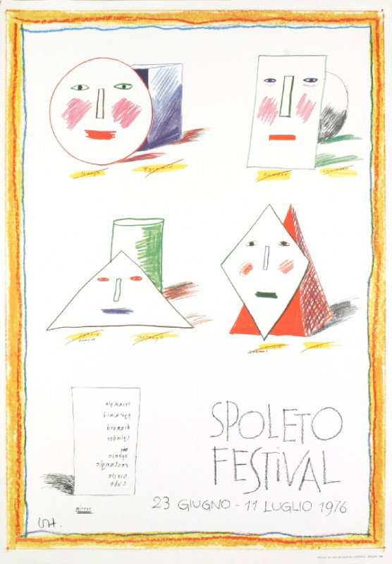 Hockney Spoleto Festival Simplified Faces Poste: Reference #: ULEF5822 Artist Name: Hockney, David Title: Spoleto Festival, Simplified Faces Medium: Offset Lithograph Edition Size: Unknown Year: 1976 Paper Size: 39.5 x 27.5 inches Image Size: 37.5 x