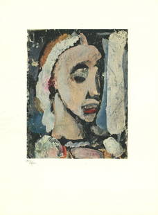 Georges Rouault - Benigne Portrait - 1969 Lithograph 18" x 13.25": "Benigne Portrait" by Georges Rouault, 1969 Unsigned Lithograph. Paper size is 18 x 13.25 inches, with an image size of 10.75 x 8.5 inches. The Lithograph is from an edition size of 450 and is not