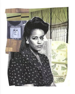 Mickalene Thomas - Clarivel with Black Blouse and White Ribbon - 2016 Giclee - SIGNED 26" x 20.75": "Clarivel with Black Blouse and White Ribbon" by Mickalene Thomas, 2016 Signed Giclee. Paper size is 26 x 20.75 inches, with an image size of 21.75 x 17.75 inches. The Giclee is from an edition size