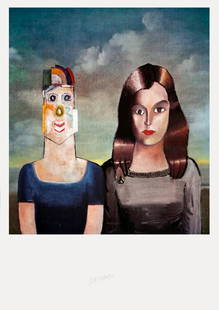 Saul Steinberg - Couple Portrait - 1971 Offset Lithograph - SIGNED 30.5" x 21.5": "Couple Portrait" by Saul Steinberg, 1971 Signed Offset Lithograph. Paper size is 30.5 x 21.5 inches, with an image size of 22.5 x 20 inches. The Offset Lithograph is from an edition size of 150 and