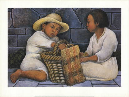 Diego Rivera - Dos Ninos - 1999 Offset Lithograph 23.75" x 31.5": "Dos Ninos" by Diego Rivera, 1999 Unsigned Offset Lithograph. Paper size is 23.75 x 31.5 inches, with an image size of 19.25 x 27.75 inches. The Offset Lithograph is from an unknown edition size. and