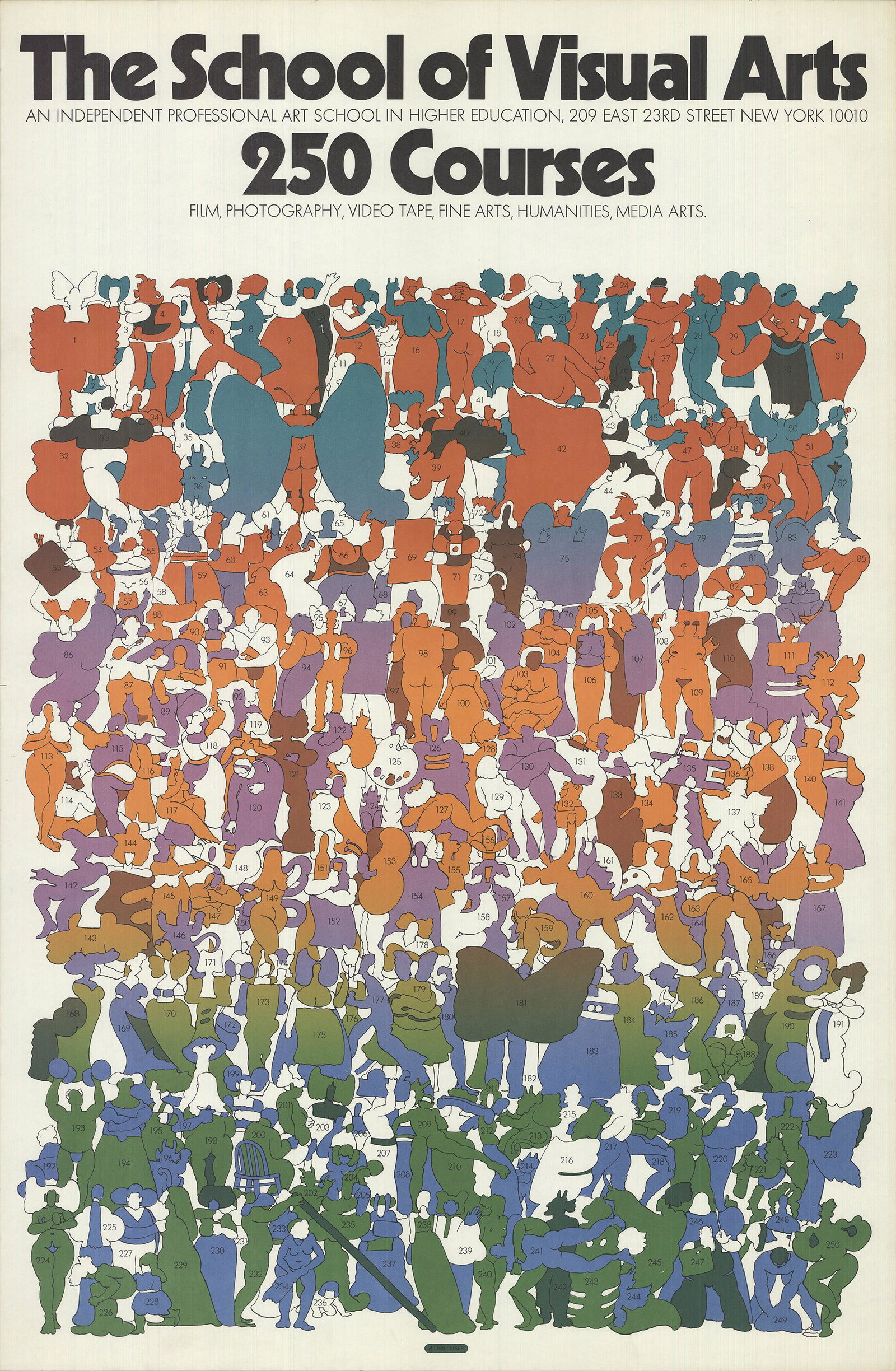Milton Glaser - The School of Visual Arts - 1971 Lithograph 45" x 29.5": "The School of Visual Arts" by Milton Glaser, 1971 Unsigned Lithograph. Paper size is 45 x 29.5 inches, with an image size of 45 x 29.5 inches. The Lithograph is from an unknown edition size. and is n