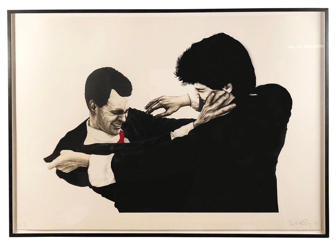 Robert Longo - Frank & Glenn - 1991 Lithograph - SIGNED 40" x 57.5": "Frank & Glenn" by Robert Longo, 1991 Signed Lithograph. Paper size is 40 x 57.5 inches, with an image size of 37.5 x 55 inches. The Lithograph is from an edition size of 10 and is currently framed. T